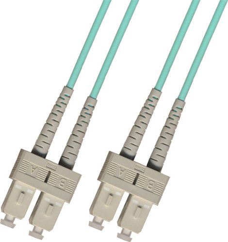 20 Meter OM3 10 Gigabit Multimode Duplex Fiber Optic Cable (50/125) - SC to SC - Aqua