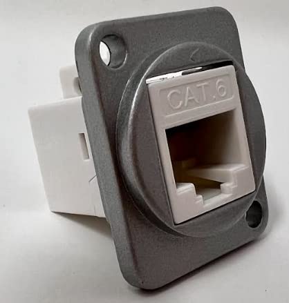 Cat 6 D Series Chassis Panel Mount Connector Pass Through Solderless Bulkhead Coupler, Silver Metal Housing/White Cat 6 [2 Pack]