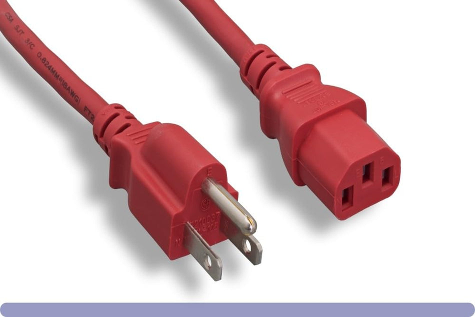 RiteAV - Power Cable/Cord - Multi Color 18AWG 3 Conductor PC Power Connector Socket 10A (NEMA 5-15P to IEC 60320 C13) (Red, 3 ft.)