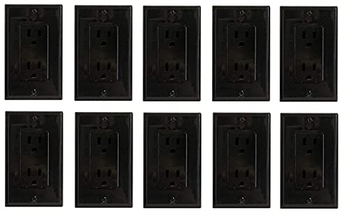 RiteAV 15A Electrical Duplex Receptacle Wall Outlet Plate 1 Gang Decorative - Black - 10 Pack