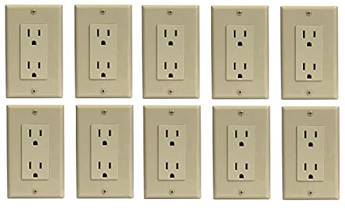 RiteAV 15A Electrical Duplex Receptacle Wall Outlet Plate 1 Gang Decorative - Light Almond - 10 Pack