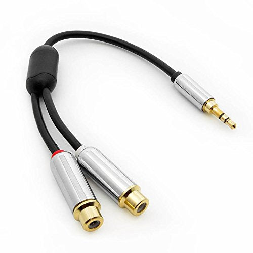 RiteAV - Premium Metallic 3.5mm Male to RCA Stereo Female Adapter Cable (Y-Cable) - 6 inch (2 Pack)