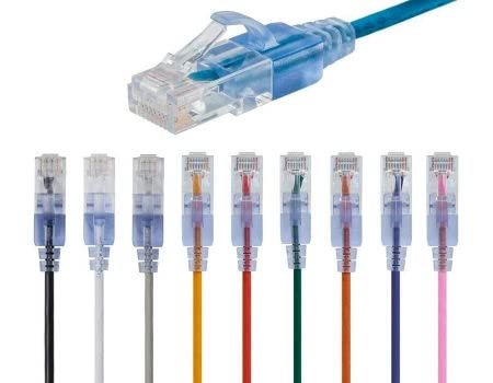 RiteAV - (100-PACK Ultra Slim Cat 6 UTP Patch Cable (Mixed Colors) Designed for High Density Environments. (Red,Blue,Orange,Yellow,Green, 2 ft.)