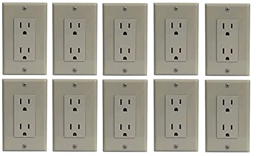 RiteAV 15A Electrical Duplex Receptacle Wall Outlet Plate 1 Gang Decorative - Gray - 10 Pack