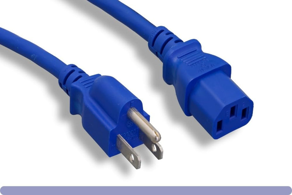 RiteAV - Power Cable/Cord - Multi Color 18AWG 3 Conductor PC Power Connector Socket 10A (NEMA 5-15P to IEC 60320 C13) (Blue, 2 ft.)