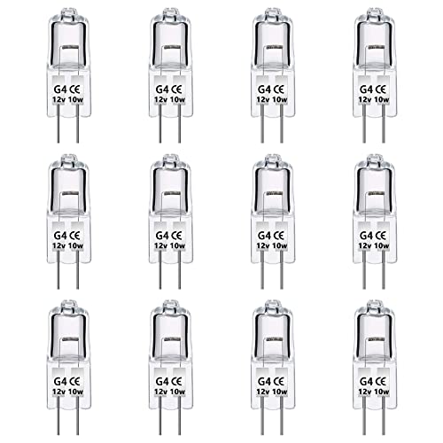 Förpackning med 12 G4-halogenlampor, 12 V, 10 W, dimbar, varmvit 2 700 K, 140 LM