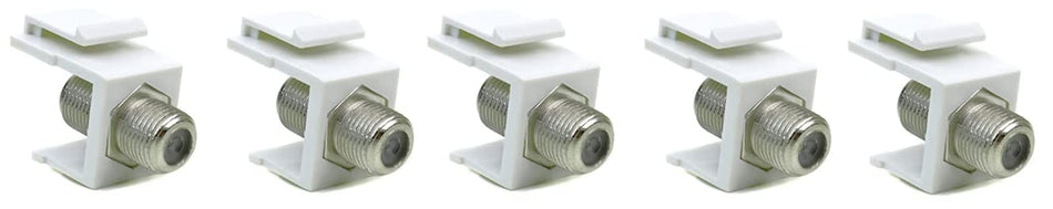 RiteAV White Coax Cable F Type Keystone Jack Coupler Connector Female to Female (5 Pack)