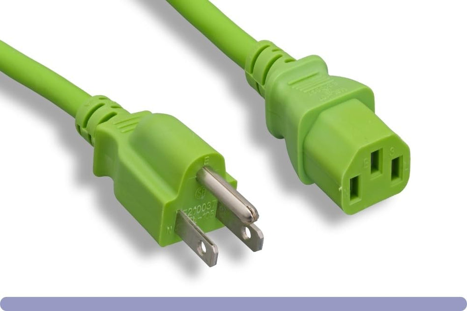 RiteAV - Power Cable/Cord - Multi Color 18AWG 3 Conductor PC Power Connector Socket 10A (NEMA 5-15P to IEC 60320 C13) (Green, 10 ft.)