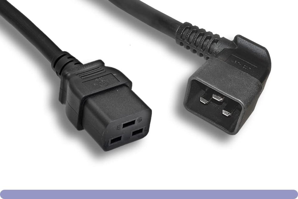 RiteAV - Heavy Duty 12 AWG Black Color C19 / Left Angled C20 Universal Jumper Power Cord (BLACK (6ft) 2 Meter)
