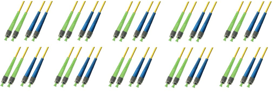 15M - Singlemode Duplex Fiber Optic Cable (9/125) - FC/APC to FC/UPC - 10 Pack