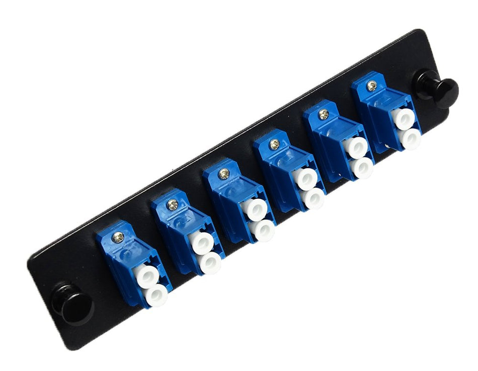 RiteAV LGX Footprint LC Adapter Panel, 6 Ports, Loaded w/6 LC Duplex Singlemode Adapters, Black