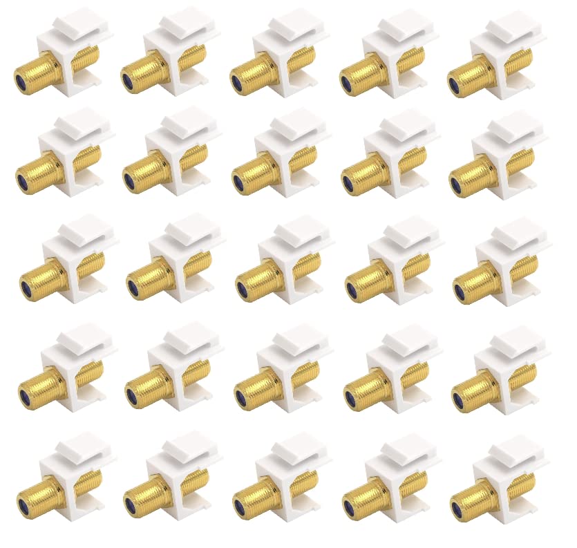 RiteAV Gold-Plated 3GHz RG6 RG59 F-Type Coax Keystone Adapter Coupler Female to Female - White (25 Pack)