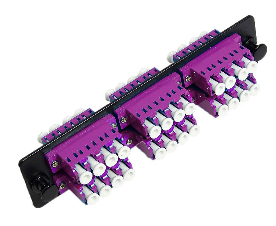 RiteAV LGX Footprint Fiber Optic Cable LC Adapter Patch Panel 12 Ports Loaded w/6 LC Quad (12 LC Duplex Ports) 40Gb Gigabit OM4 Magenta Adapters