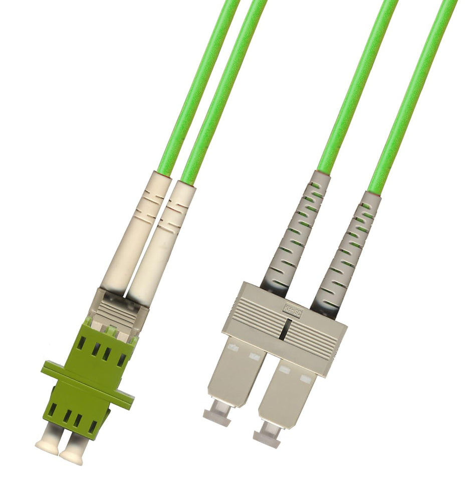 RiteAV 1FT Fiber Optic Hybrid Adapter Coupler Connector Cable LC (Female) to SC (Male) 100Gb OM5 Multimode Duplex (50/125) - Lime Green