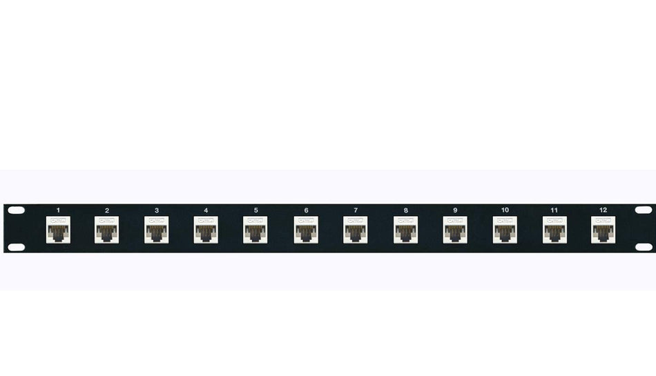 RiteAV 12 Port Cat5E Patch Panel Loaded (Non 110 Type) with Female Jacks White