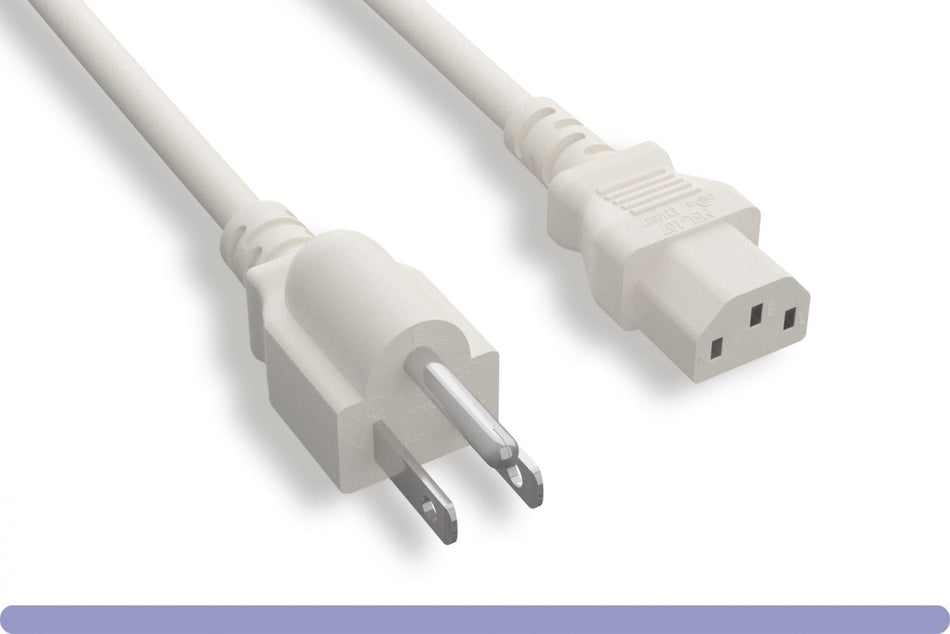 RiteAV - Power Cable/Cord - Multi Color 18AWG 3 Conductor PC Power Connector Socket 10A (NEMA 5-15P to IEC 60320 C13) (White, 4 ft.)