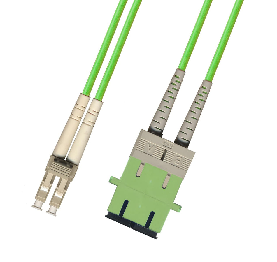 RiteAV 1FT Fiber Optic Hybrid Adapter Coupler Connector Cable LC (Male) to SC (Female) 100Gb OM5 Multimode Duplex (50/125) - Lime Green