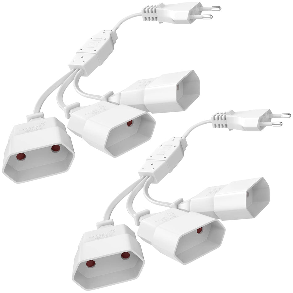 RiteAV - (2-PACK) platt förlängning, 5 cm, Euro kontaktsplitter - vit