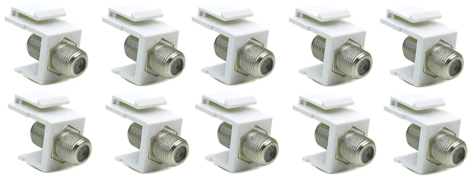 RiteAV White Coax Cable F Type Keystone Jack Coupler Connector Female to Female (10 Pack)