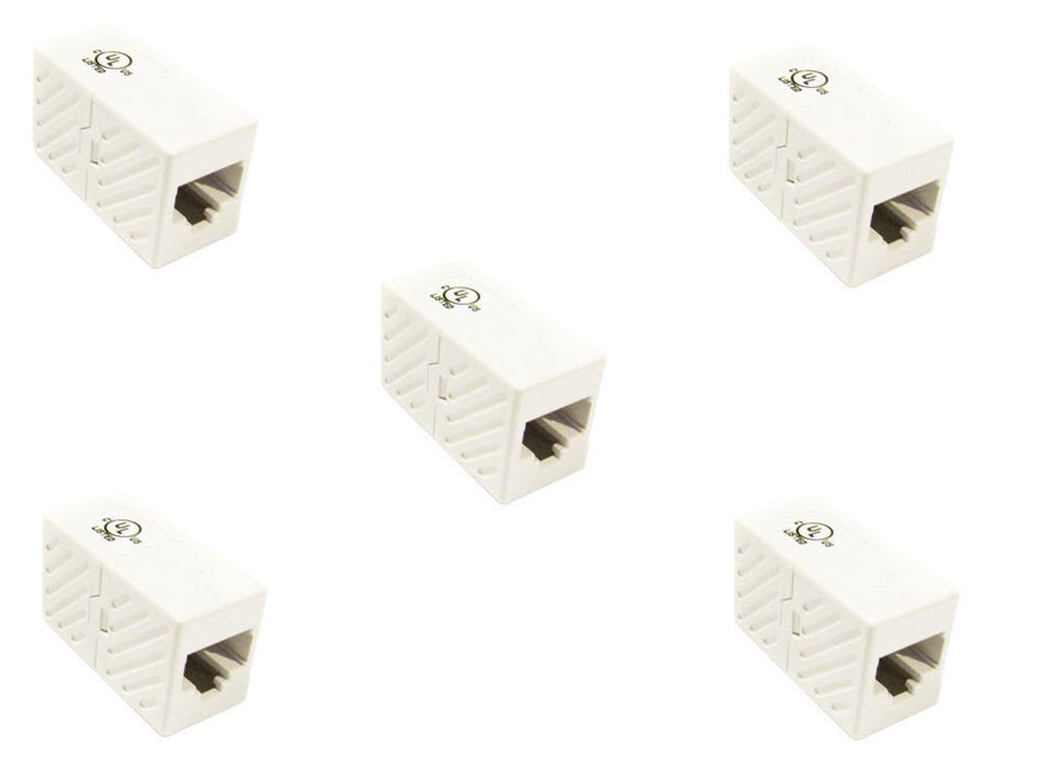 RiteAV 5 Pack Ethernet Cat5e Cable Coupler Extender Joiner Rj45 Female F/F White