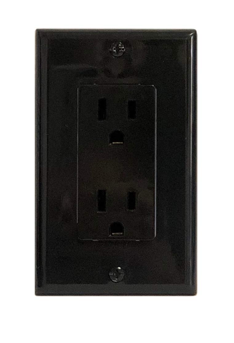 RiteAV 15A Electrical Duplex Receptacle Wall Outlet Plate 1 Gang Decorative - Black