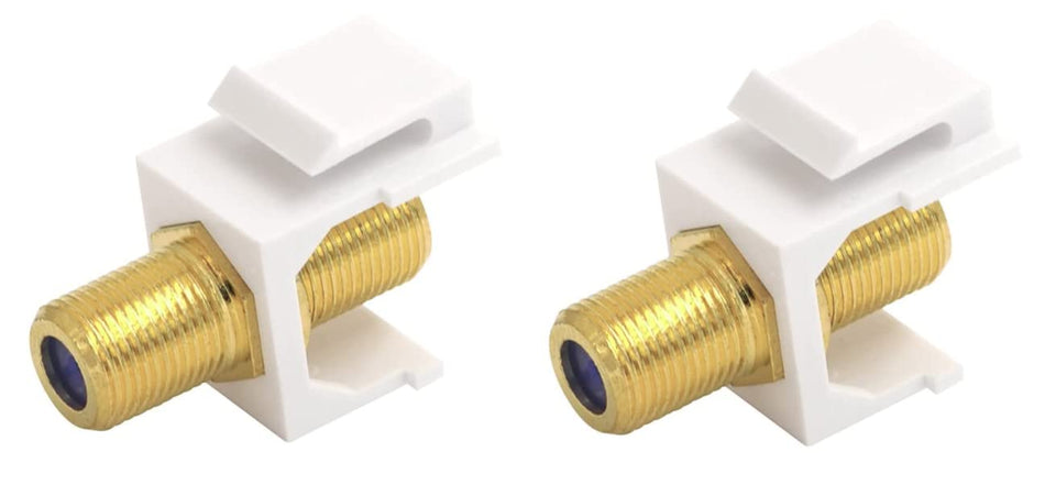 RiteAV Gold-Plated 3GHz RG6 RG59 F-Type Coax Keystone Adapter Coupler Female to Female - White (2 Pack)