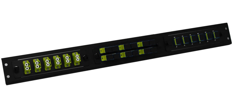 RiteAV 3 LGX Combo Patch Panel for Fiber Optic Cable Includes 3 x Loaded LGX Patch Panels (LC Duplex, SC Simplex, and SC Duplex) - OM5 100Gb Gigabit Lime Green Couplers