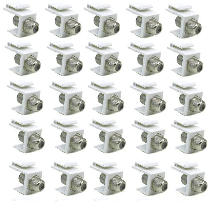 RiteAV White Coax Cable F Type Keystone Jack Coupler Connector Female to Female (25 Pack)