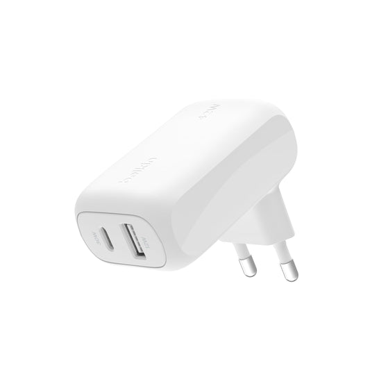 (2st) BoostCharge 42 W väggladdare med två portar, USB-C + USB-A snabbladdning för iPhone 15, 15 Plus, 15 Pro, 15 Pro Max, 14, 14 Pro Max, 13, Galaxy S24, S23, Plus, Ultra, iPad, AirPods, m.fl. - Vit