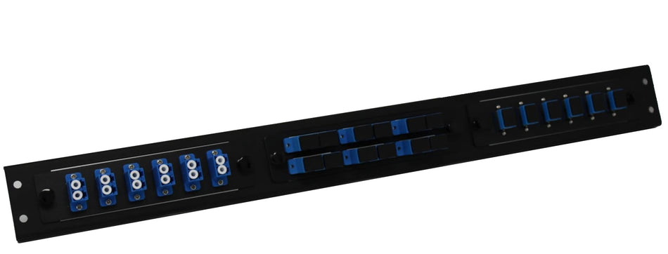 RiteAV 3 LGX Combo Patch Panel for Fiber Optic Cable Includes 3 x Loaded LGX Patch Panels (LC Duplex, SC Simplex, and SC Duplex) - Singlemode (9/125) Blue Couplers