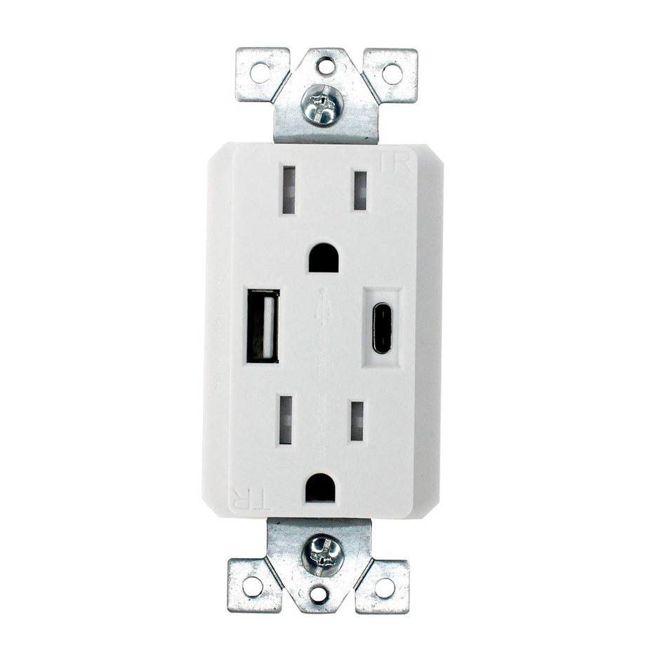 RiteAV - USB A and USB-C USB Charger with Dual AC 110-120V 15A Outlets