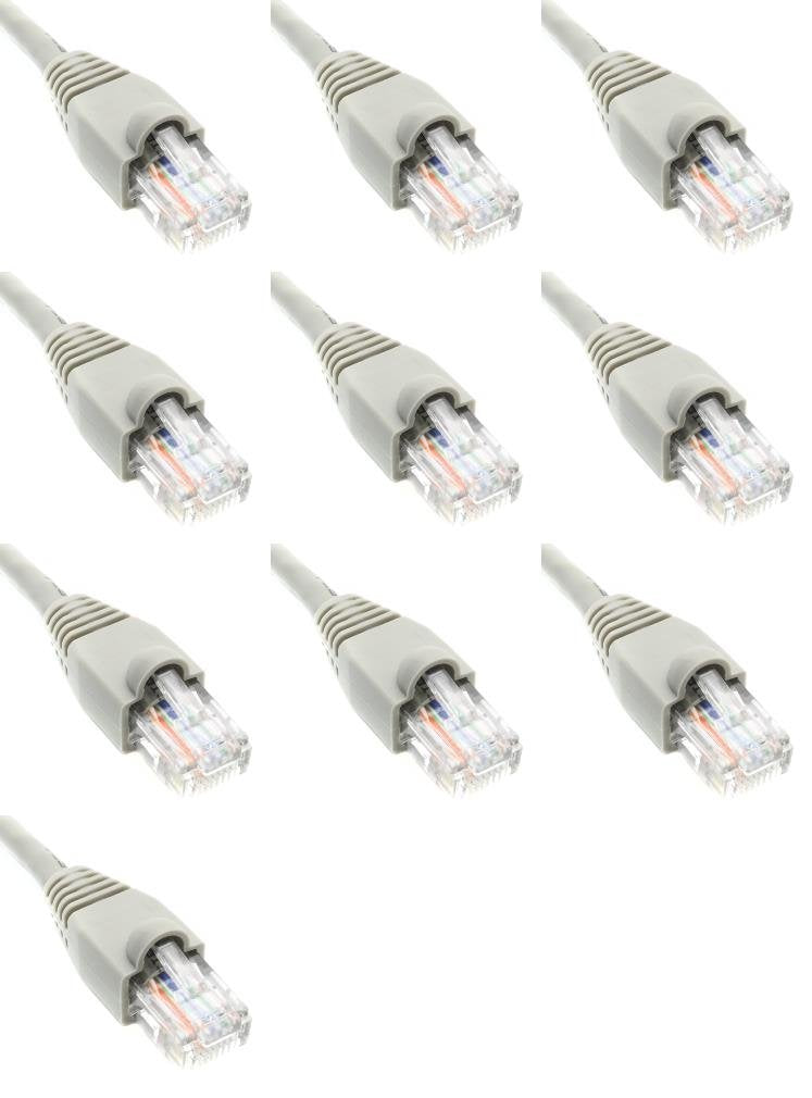 2 Feet Cat6 Slim Ethernet Network Patch Cables Gray RJ45 m/m (10 Pack)