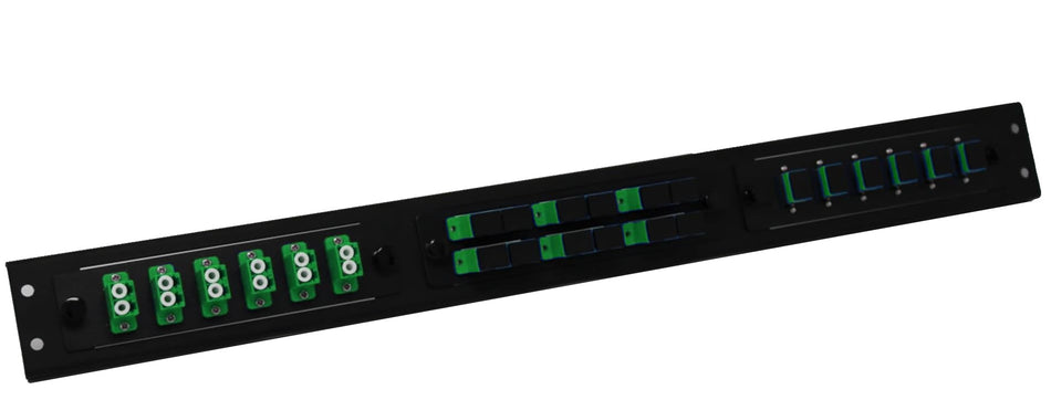 RiteAV 3 LGX Combo Patch Panel for Fiber Optic Cable Includes 3 x Loaded LGX Patch Panels (LC Duplex, SC Simplex, and SC Duplex) - Singlemode (9/125) APC Couplers