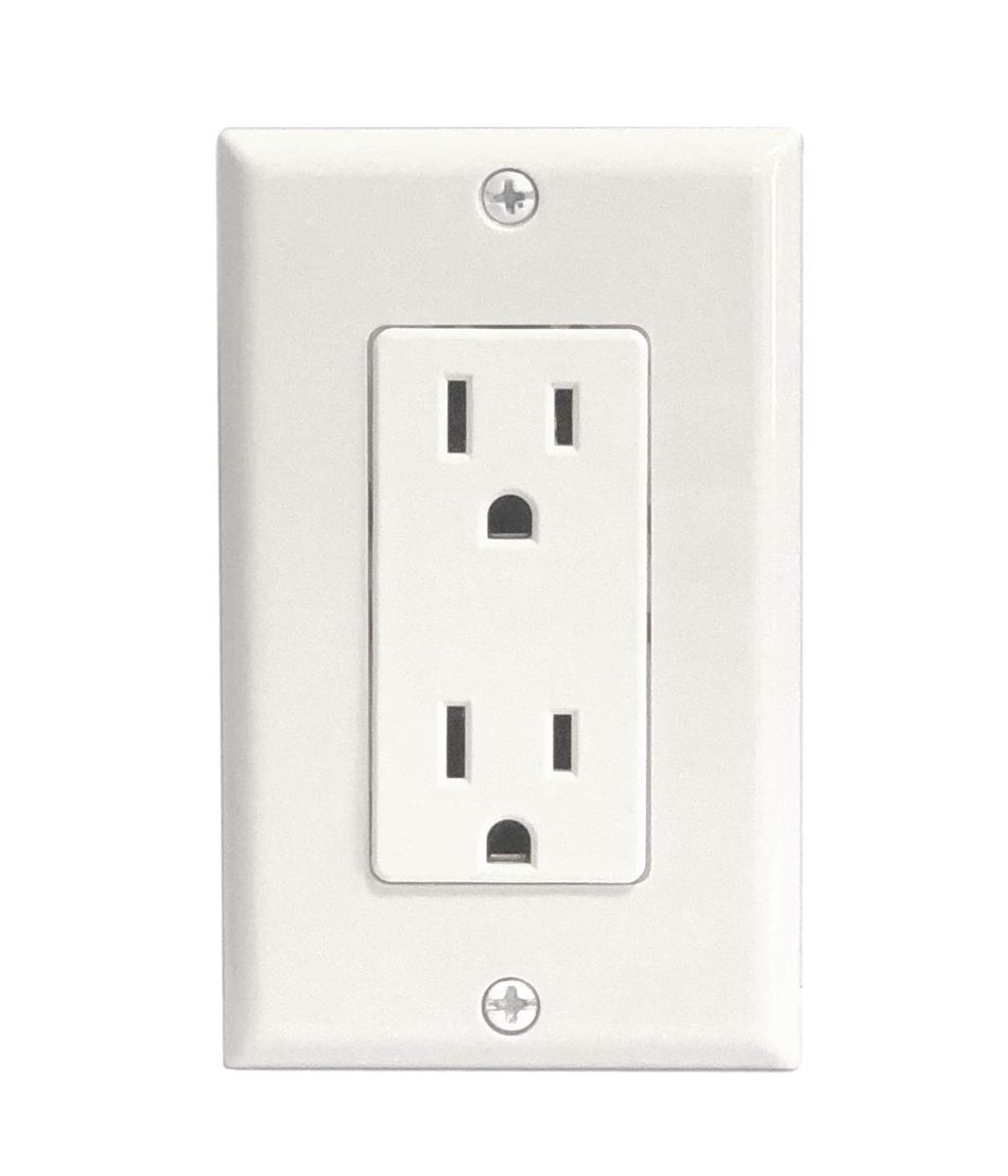 RiteAV 15A Electrical Duplex Receptacle Wall Outlet Plate 1 Gang Decorative - White