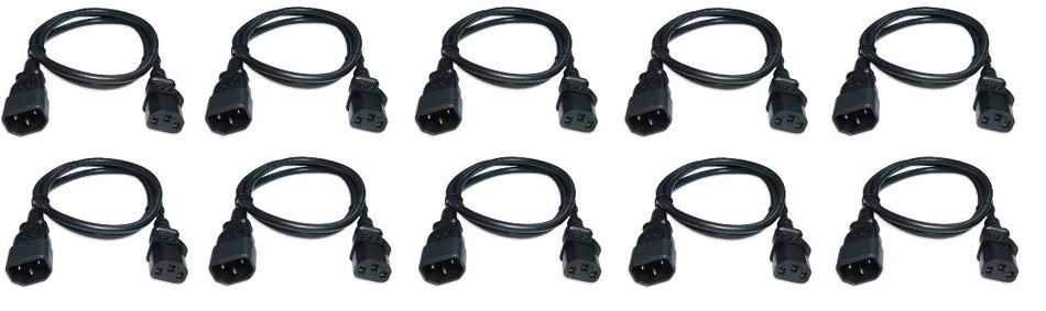 RiteAV C13 to C14 Power Cord, 14AWG, 15 Amp/250 Volt, SJT, UL, CSA, RoHS Compliant, Black - 12 Foot (10 Pack)