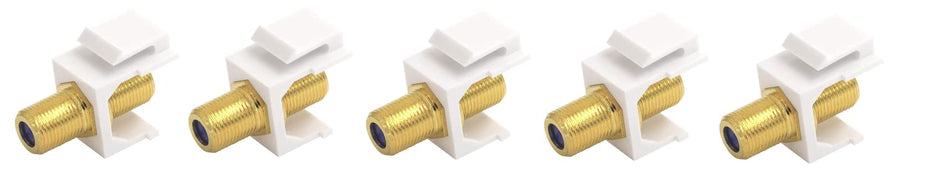 RiteAV Gold-Plated 3GHz RG6 RG59 F-Type Coax Keystone Adapter Coupler Female to Female - White (5 Pack)