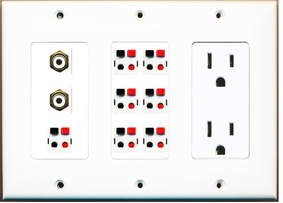 RiteAV - (3 Gang 15A Power Outlet 2 RCA White 7 Speaker Jack White