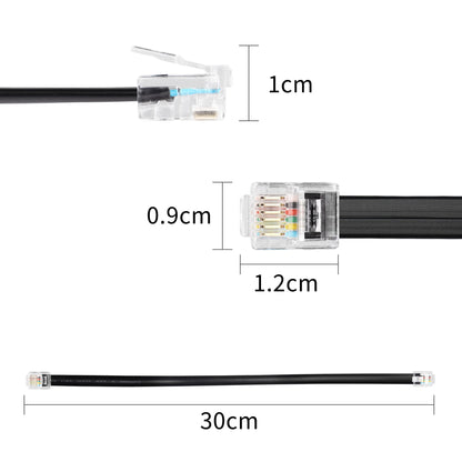 RiteAV - 6 tums kort RJ12 rak kabel 6P6C hane till hane platt (svart, 10 paket)