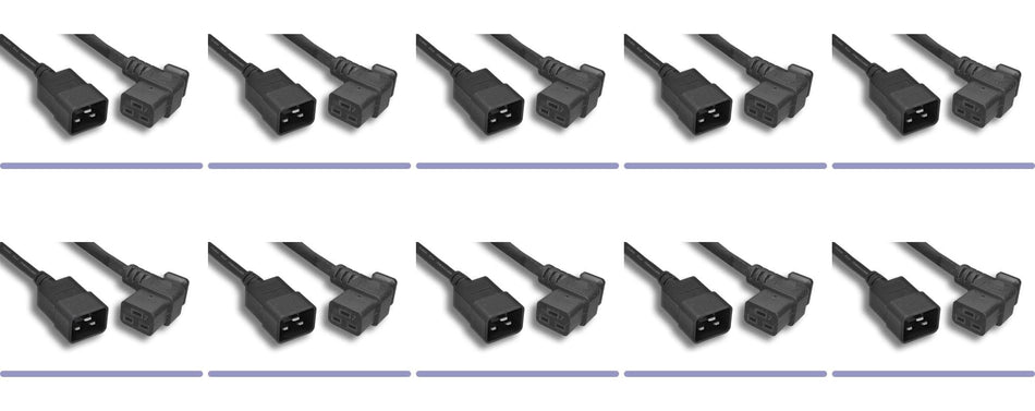 RiteAV - 10 Pack 3M Heavy Duty 12 AWG Right Angled C19 / C20 Universal Jumper Power Cord (Black (10ft) 3 Meter)