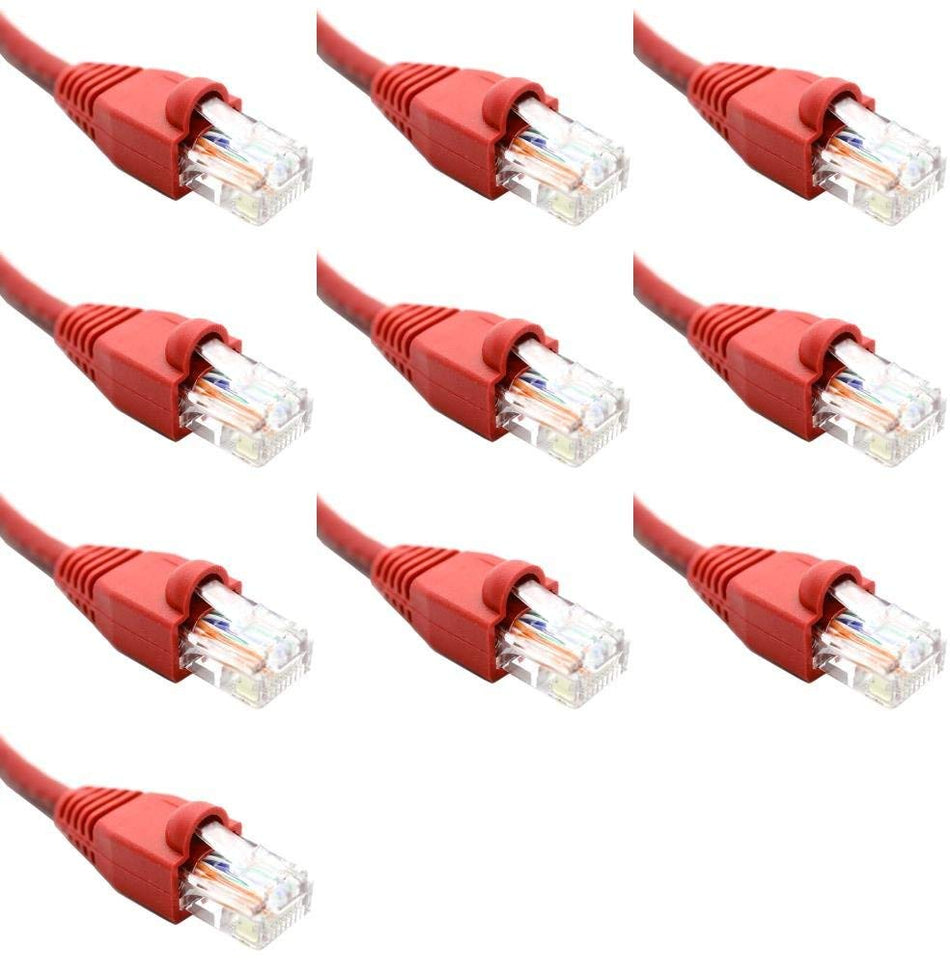 25 Feet Cat6 Slim Ethernet Network Patch Cables Red RJ45 m/m (10 Pack)