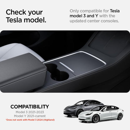 Spigen Tesla Model Y Model 3 Mittkonsol Organiserar Förvaring Interiör Bricka, Förvaringsfack och Arrangör Interiör för Tesla Model Y 3 Tillbehör - Carbon-utgåva