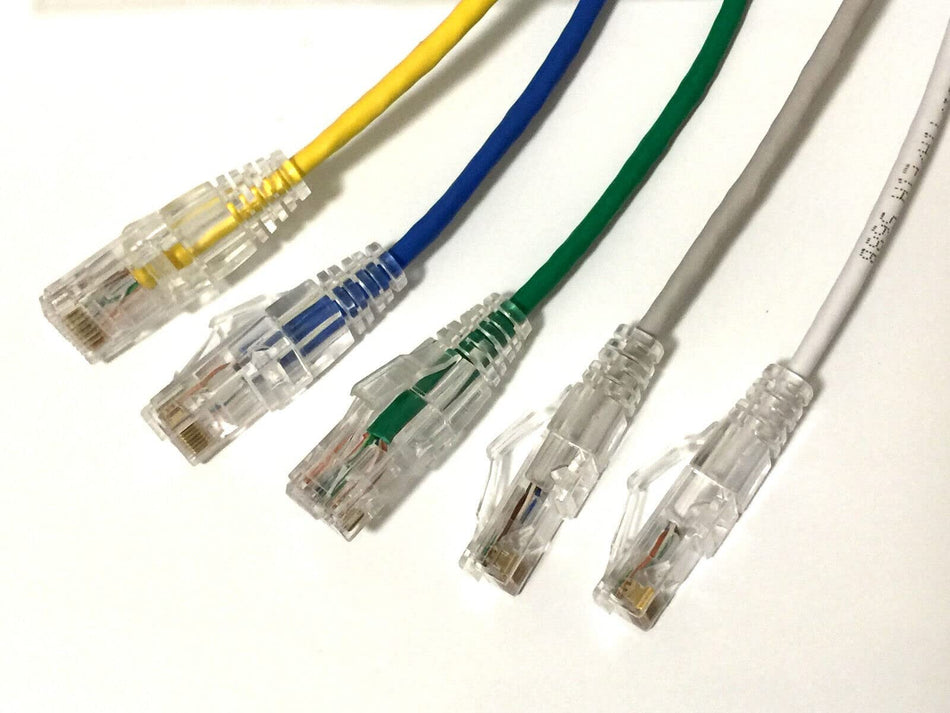 RiteAV - (100-PACK) Ultra Slim Cat 6 UTP Patch Cable (MIXED COLORS) Designed for High Density Environments. (Black,White,Gray,Purple, 2 ft.)