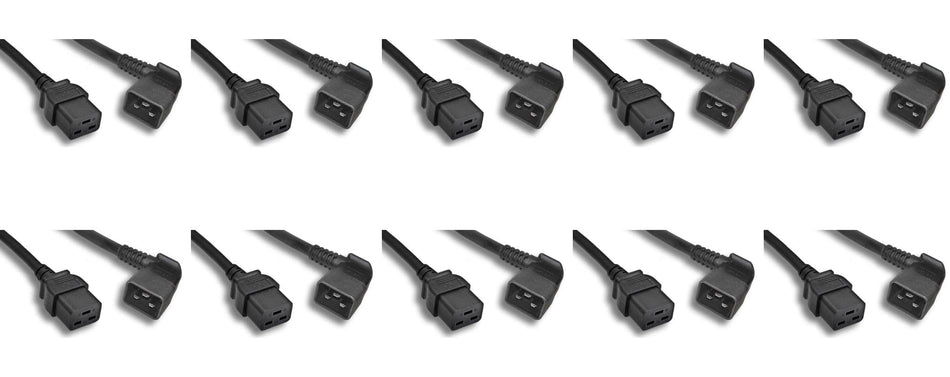 RiteAV - (10 Pack) 12 AWG Black Color C19 / Left Angled C20 Universal Jumper Power Cord (2 Meter (6ft.))