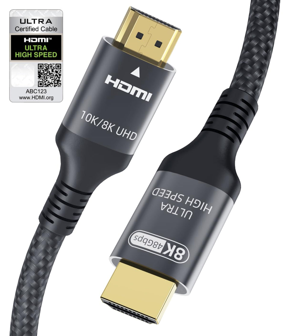 RiteAV - 10K 8K HDMI 2.1 Kabel (6 Meter) Certifierad 48Gbps Ultra Hög Hastighet HDMI Kabel med Ethernet 4K 240Hz 165Hz 144Hz 120Hz 8K60Hz eARC HDCP2.3 HDR10+