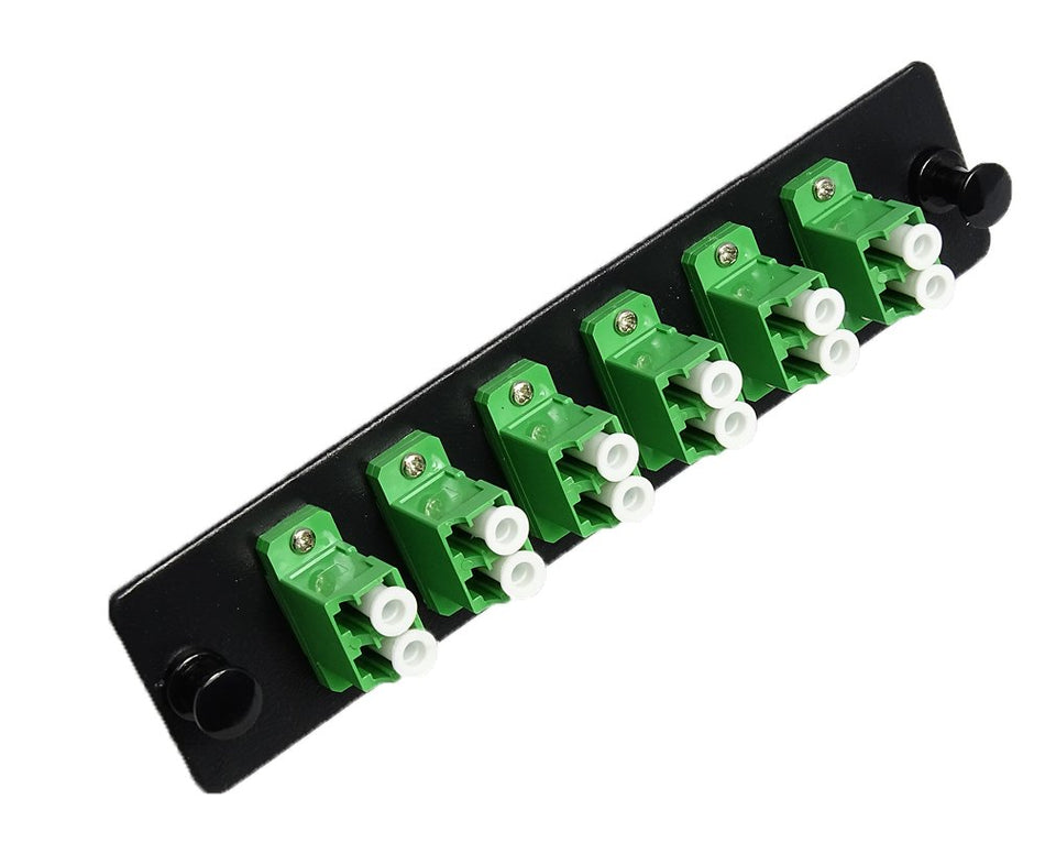 RiteAV LGX Footprint LC Adapter Panel, 6 Ports, Loaded w/6 LC Duplex Singlemode APC Adapters, Black
