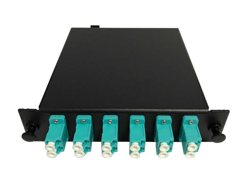 RiteAV LGX Footprint Pre-terminated MTP Cassette - MTP Male, 12 Fiber to 6 LC OM3 10Gig Duplex Adapters, includes 12 LC OM3 Hydra Cable (30cm, OFNR) +1 MTP Adapter
