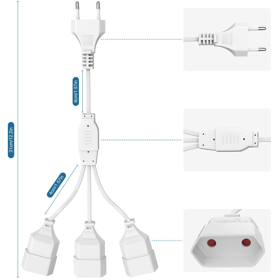 RiteAV - (2-PACK) platt förlängning, 5 cm, Euro kontaktsplitter - vit
