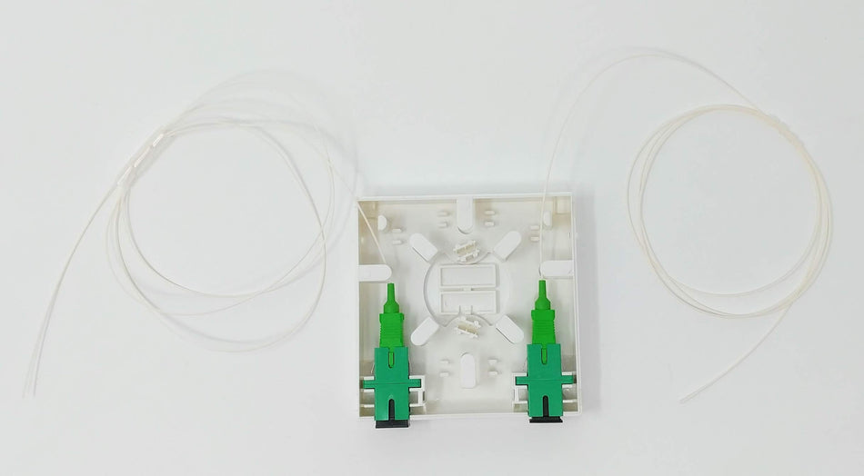 Ultra Spec Cables FTTH 2 Port SC-APC Fiber Mini Termination Box Kit (Includes 2 x SC-APC Simplex Couplers and 2 x 1 Meter SC-APC 900um Pigtails) for Splice