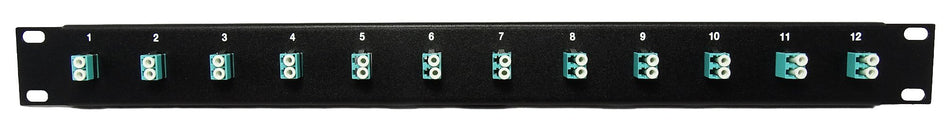 LC fiberpatchpanel (laddad 1 u) 19 tum 12 Port Aqua Couplers (OM3/OM4 Multimode)