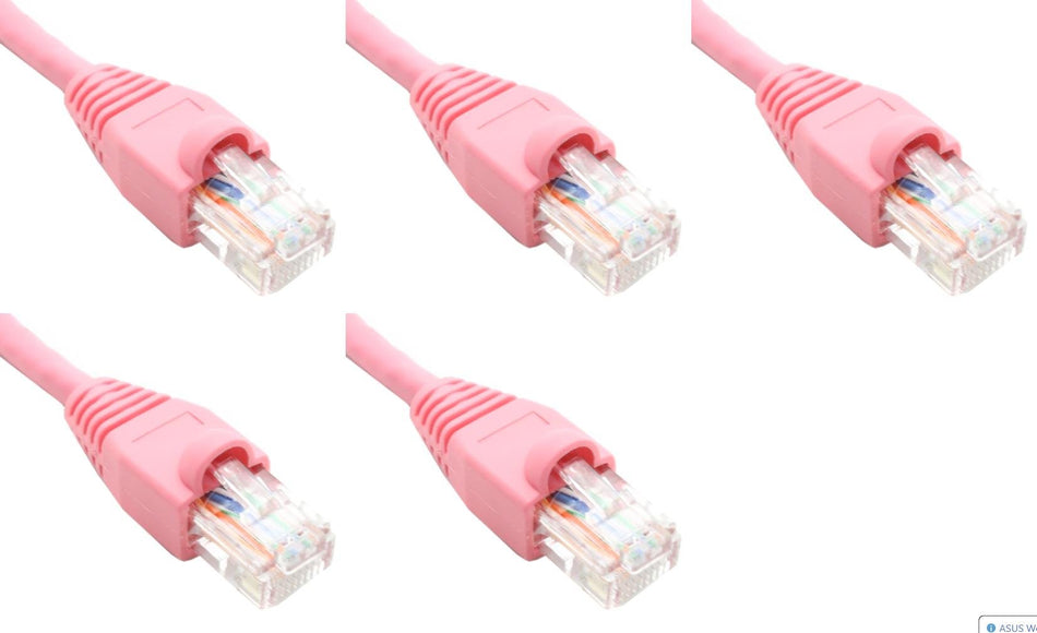 Pack of 5 - Pink 2FT Cat6 Ethernet Network Cable Lan Internet Patch Cord RJ45 Gigabit